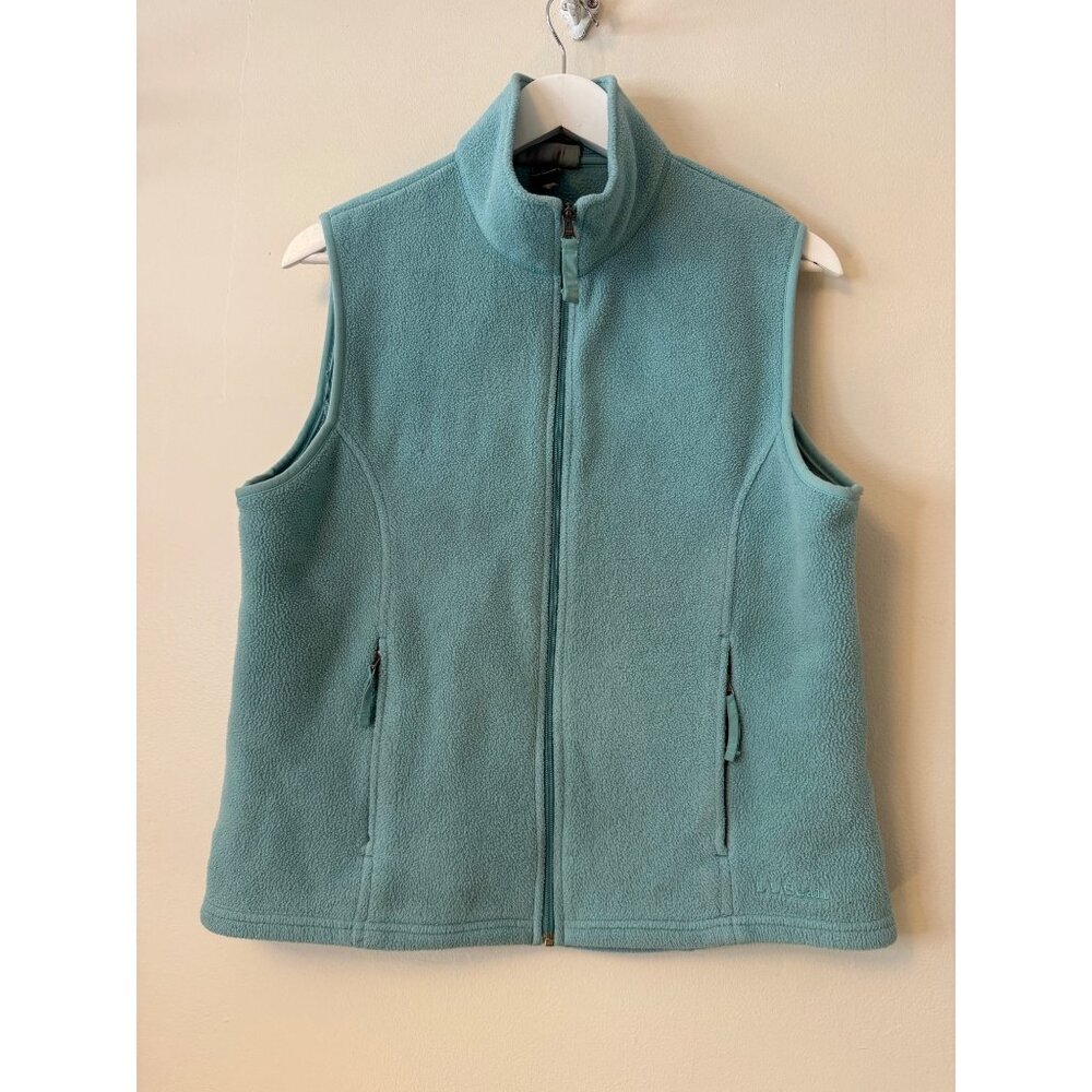 L.L. Bean Flull Zip Fleece Vest In Teal Blue Full-Zip Womens Medium Vintage